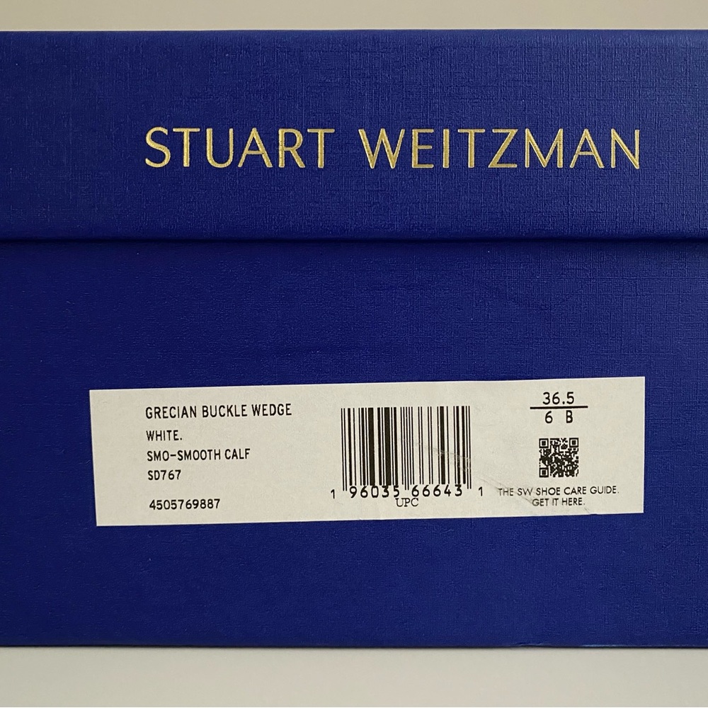 $450 STUART WEITZMAN Grecian Buckle Wedge White Leather Sandals Sz 36.5 6 B NEW - Picture 11 of 15